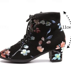 Black Floral Lace-up Dance Shoes for Women – Comfortable Low Heel, Perfect for Latin, Ballroom, and Social Dancing