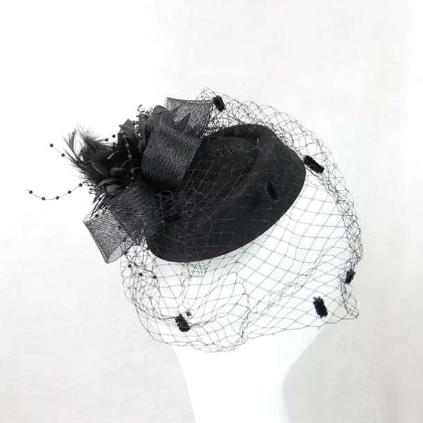 Black Funeral Hat Feather Net Pillbox Fascinators Hats Headwear with Feather Floral 1PC Special Occasion Horse Race Ladies Day Headpiece dress to impress Race Day Dress