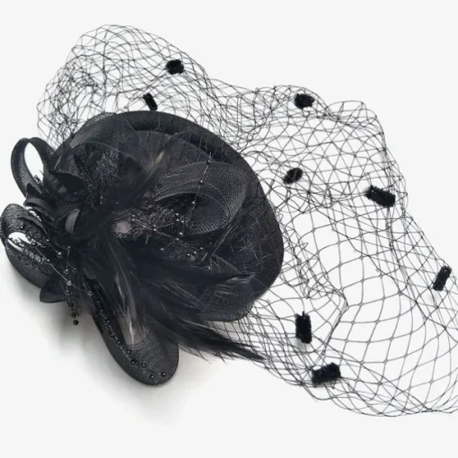 Black Funeral Hat Feather Net Pillbox Fascinators Hats Headwear with Feather Floral 1PC Special Occasion Horse Race Ladies Day Headpiece dress to impress Race Day Dress