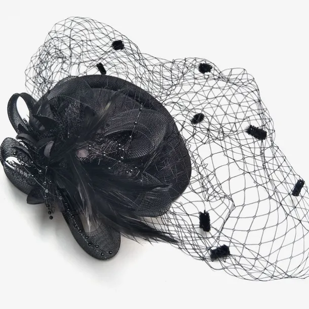 Black Funeral Hat Feather Net Pillbox Fascinators Hats Headwear with Feather Floral 1PC Special Occasion Horse Race Ladies Day Headpiece dress to impress Race Day Dress