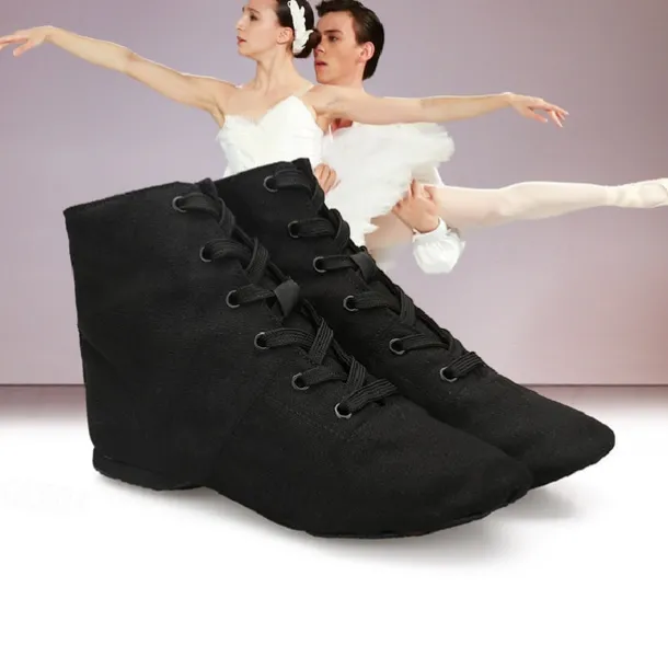 Black High-Top Lace-Up Dance Shoes for Professionals – Comfortable, Flexible Sole for Ballet, Jazz, and Stage Performance