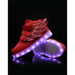 Black LED Wing Sneakers for Kids – Light-Up Velcro Shoes for Festivals & Night Events