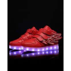 Black LED Wing Sneakers for Kids – Light-Up Velcro Shoes for Festivals & Night Events