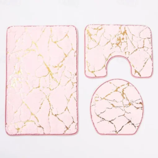 Black Marble Bath Mat Non-slip Bathroom Rugs Sets 3 Piece with Non-Slip Rug, Toilet Lid Cover and Bath Mat, Gold Bathroom Rugs and Mats Sets