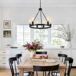 Black Matte Chandelier 6-Light Wagon Wheel Chandelier 21