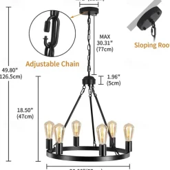 Black Matte Chandelier 6-Light Wagon Wheel Chandelier 21