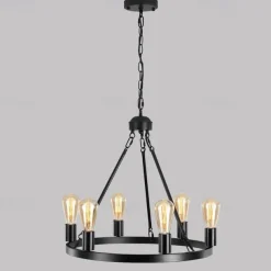 Black Matte Chandelier 6-Light Wagon Wheel Chandelier 21