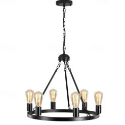 Black Matte Chandelier 6-Light Wagon Wheel Chandelier 21