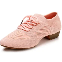Black Mesh Lace-Up Jazz Dance Shoes for Women with Suede Sole – Breathable and Lightweight Performance Footwear