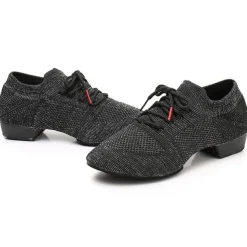 Black Mesh Lace-Up Jazz Dance Shoes for Women with Suede Sole – Breathable and Lightweight Performance Footwear