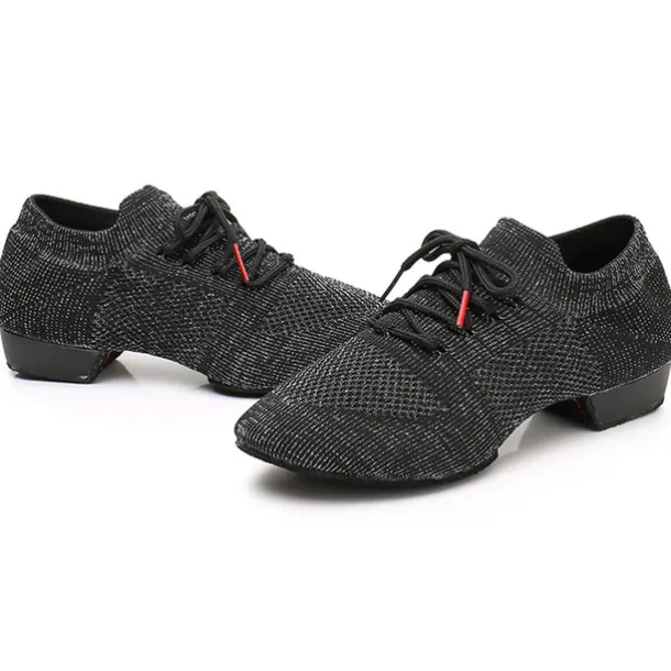 Black Mesh Lace-Up Jazz Dance Shoes for Women with Suede Sole – Breathable and Lightweight Performance Footwear