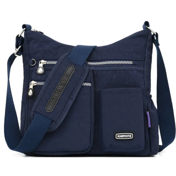 Black Nylon Crossbody Bag for Women – Lightweight Travel Shoulder Bag with Multiple Zipper Pockets