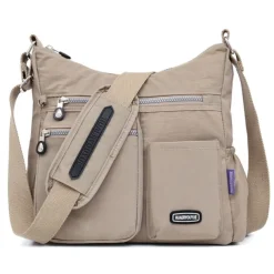 Black Nylon Crossbody Bag for Women – Lightweight Travel Shoulder Bag with Multiple Zipper Pockets