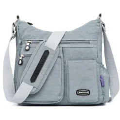 Black Nylon Crossbody Bag for Women – Lightweight Travel Shoulder Bag with Multiple Zipper Pockets