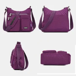 Black Nylon Crossbody Bag for Women – Lightweight Travel Shoulder Bag with Multiple Zipper Pockets