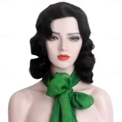 Black 20s Wig for Women Long Finger Wave Party Wig Synthetic Full Vintage Wigs for Womens Lady Cosplay Costume Fancy Dress 1920s Flapper Wig Halloween Wigs