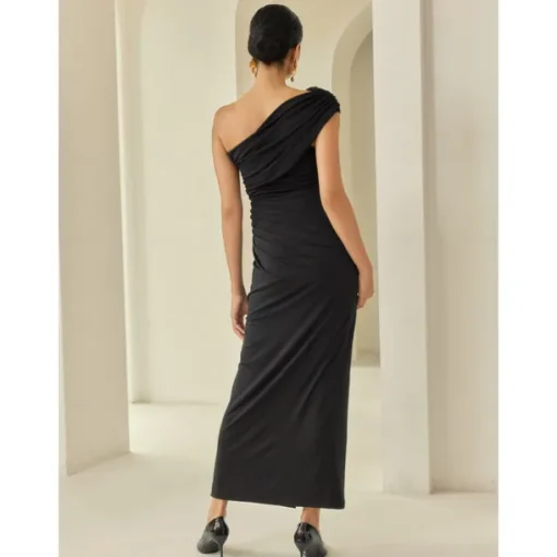 Black Sleeveless Ruched Twist Elegant Party/Evening/Wedding Guest Hem Maxi Dress dress to impress 2024