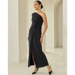 Black Sleeveless Ruched Twist Elegant Party/Evening/Wedding Guest Hem Maxi Dress dress to impress 2024