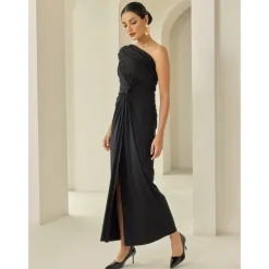 Black Sleeveless Ruched Twist Elegant Party/Evening/Wedding Guest Hem Maxi Dress dress to impress 2024