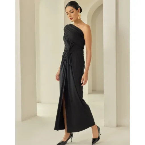 Black Sleeveless Ruched Twist Elegant Party/Evening/Wedding Guest Hem Maxi Dress dress to impress 2024