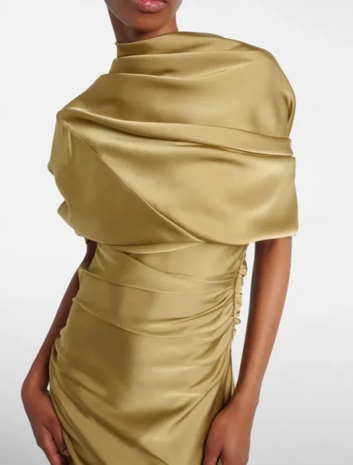 Black Tie Gold Evening Gown Mermaid / Trumpet Cape Dresses Elegant Dress Formal Wedding Floor Length Sleeveless Mock Neck Satin with Pleats
