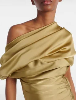 Black Tie Gold Evening Gown Mermaid / Trumpet Cape Dresses Elegant Dress Formal Wedding Floor Length Sleeveless Mock Neck Satin with Pleats