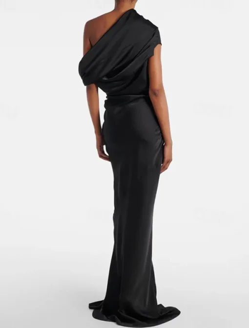 Black Tie Gold Evening Gown Mermaid / Trumpet Cape Dresses Elegant Dress Formal Wedding Floor Length Sleeveless Mock Neck Satin with Pleats