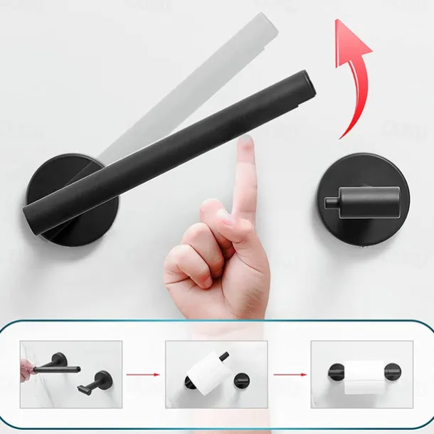 Black Toilet Paper Holder Bathroom Flexible Pivoting Tissue Handle on Wall Mounted, SUS 304 Stainless Steel Adjustable TP Large Mega Roll Holder for Wooden Cabinet Classic Matte