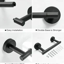 Black Toilet Paper Holder Bathroom Flexible Pivoting Tissue Handle on Wall Mounted, SUS 304 Stainless Steel Adjustable TP Large Mega Roll Holder for Wooden Cabinet Classic Matte