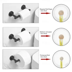 Black Toilet Paper Holder Bathroom Flexible Pivoting Tissue Handle on Wall Mounted, SUS 304 Stainless Steel Adjustable TP Large Mega Roll Holder for Wooden Cabinet Classic Matte