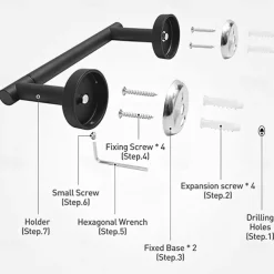 Black Toilet Paper Holder Bathroom Flexible Pivoting Tissue Handle on Wall Mounted, SUS 304 Stainless Steel Adjustable TP Large Mega Roll Holder for Wooden Cabinet Classic Matte