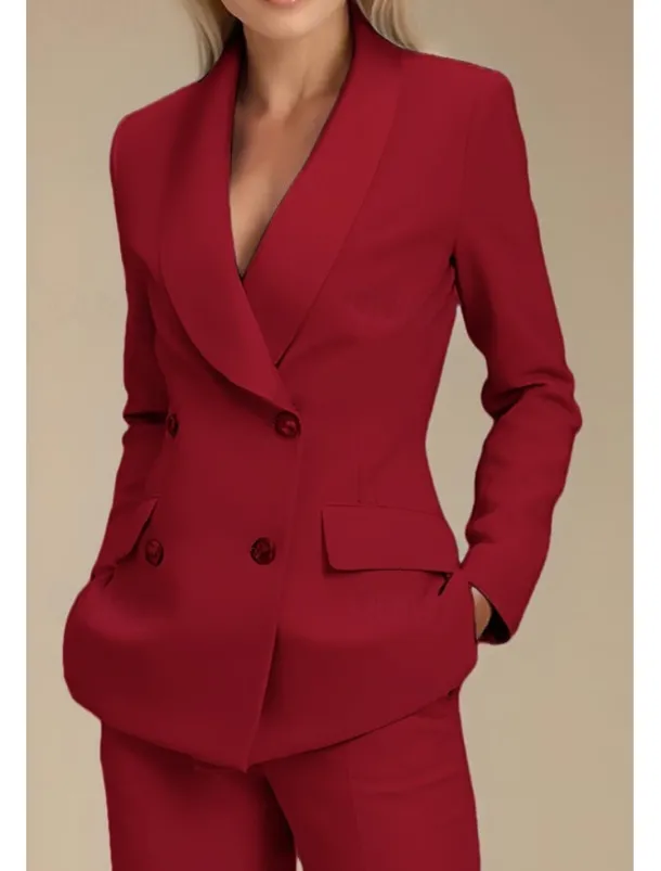 Black Two Piece Pantsuit Mother of the Bride Blazer Set Elegant Lapel Floor Length Stretch Fabric Long Sleeve with Buttons Solid Color