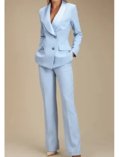 Black Two Piece Pantsuit Mother of the Bride Blazer Set Elegant Lapel Floor Length Stretch Fabric Long Sleeve with Buttons Solid Color