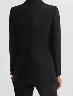 Black Two Piece Pantsuit Mother of the Bride Blazer Set Elegant Lapel Floor Length Stretch Fabric Long Sleeve with Buttons Solid Color