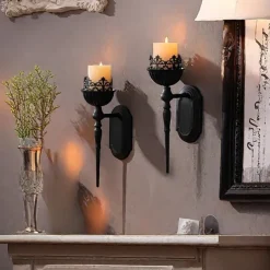 Black Vintage Candlesticks, Black Crown And Scepter Design Wall-Mounted, Perfect Decoration for Living Room, Courtyard, Bedroom, Staircase, Christmas, Halloween, Valentine's Day Gift 1PCS