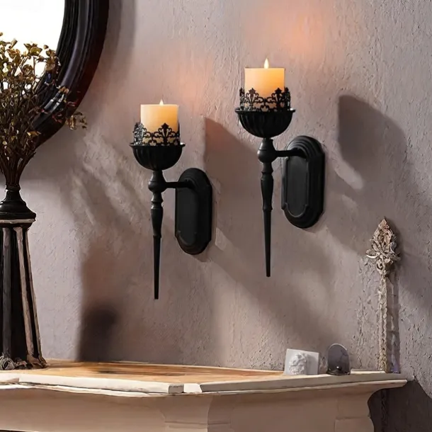 Black Vintage Candlesticks, Black Crown And Scepter Design Wall-Mounted, Perfect Decoration for Living Room, Courtyard, Bedroom, Staircase, Christmas, Halloween, Valentine's Day Gift 1PCS