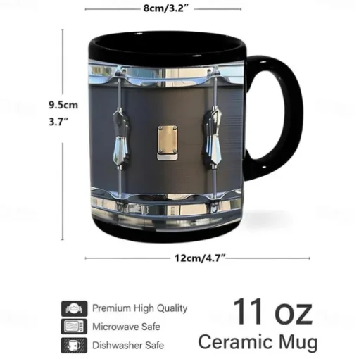Black Vintage Drum Mug, Funny Drumming Gifts, Christmas Gift for Drummer, Drumming Coffee Cup, Drumming Dad, Drummer Brother Tumbler Gifts, Drums 11oz