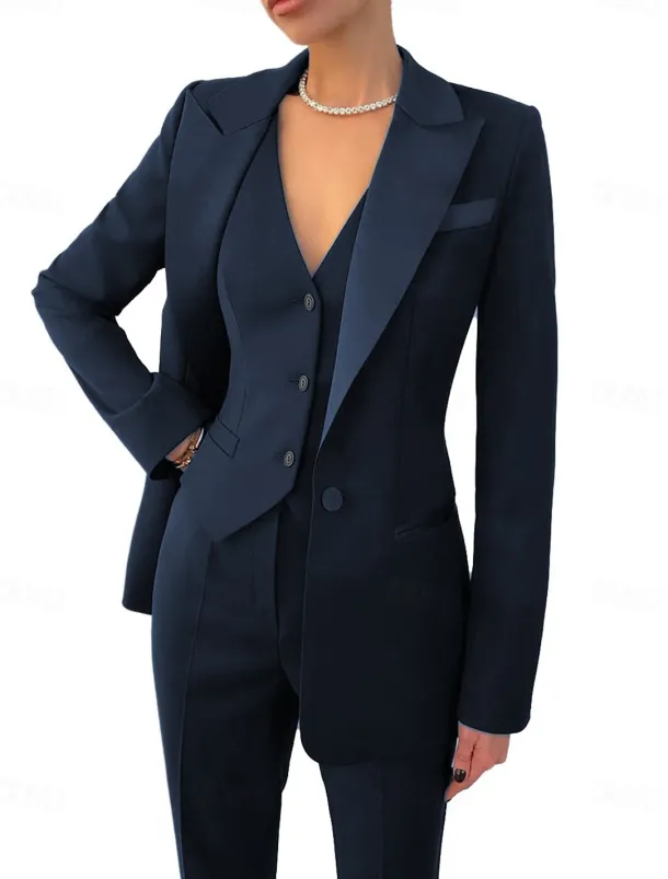 BlackWhite Pantsuit 3 Piece Mother of the Bride Elegant Simple Minimalist V Neck Ankle Length Stretch Fabric Long Sleeve Wrap Included with Solid Color