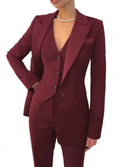 BlackWhite Pantsuit 3 Piece Mother of the Bride Elegant Simple Minimalist V Neck Ankle Length Stretch Fabric Long Sleeve Wrap Included with Solid Color