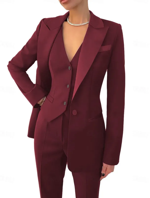 BlackWhite Pantsuit 3 Piece Mother of the Bride Elegant Simple Minimalist V Neck Ankle Length Stretch Fabric Long Sleeve Wrap Included with Solid Color