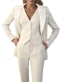 BlackWhite Pantsuit 3 Piece Mother of the Bride Elegant Simple Minimalist V Neck Ankle Length Stretch Fabric Long Sleeve Wrap Included with Solid Color