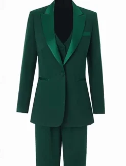 BlackWhite Pantsuit 3 Piece Mother of the Bride Elegant Simple Minimalist V Neck Ankle Length Stretch Fabric Long Sleeve Wrap Included with Solid Color