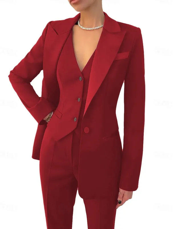 BlackWhite Pantsuit 3 Piece Mother of the Bride Elegant Simple Minimalist V Neck Ankle Length Stretch Fabric Long Sleeve Wrap Included with Solid Color