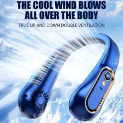 Bladeless Neckband Air Cooler – USB Rechargeable Hanging Fan with Digital Display for Portable Summer Cooling