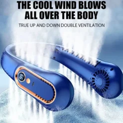 Bladeless Neckband Air Cooler – USB Rechargeable Hanging Fan with Digital Display for Portable Summer Cooling
