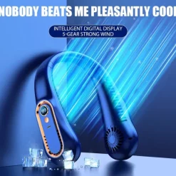 Bladeless Neckband Air Cooler – USB Rechargeable Hanging Fan with Digital Display for Portable Summer Cooling