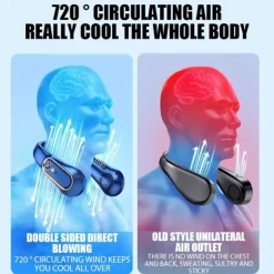 Bladeless Neckband Air Cooler – USB Rechargeable Hanging Fan with Digital Display for Portable Summer Cooling