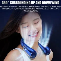 Bladeless Neckband Air Cooler – USB Rechargeable Hanging Fan with Digital Display for Portable Summer Cooling