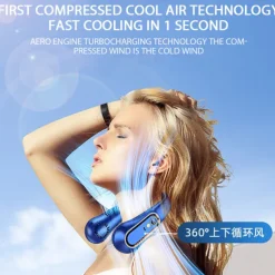 Bladeless Neckband Air Cooler – USB Rechargeable Hanging Fan with Digital Display for Portable Summer Cooling