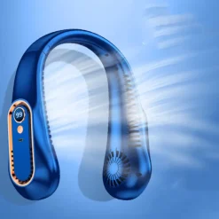 Bladeless Neckband Air Cooler – USB Rechargeable Hanging Fan with Digital Display for Portable Summer Cooling